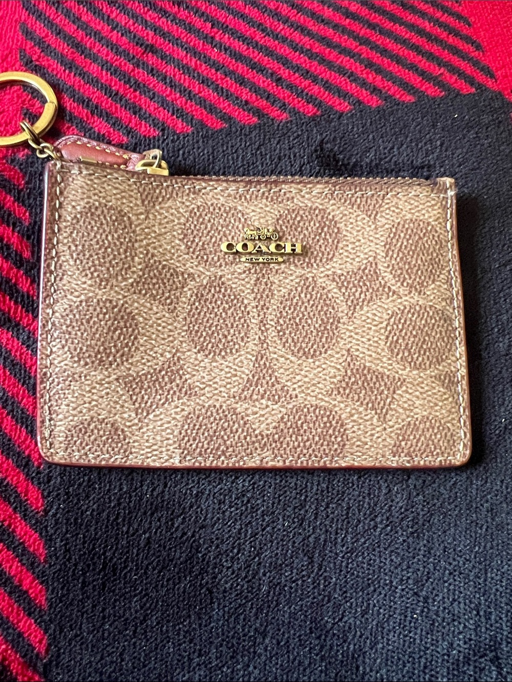 Coach Brown Signature PVC Card Case with Key Ring